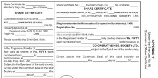 Template & Format of Housing Society Share Certificate