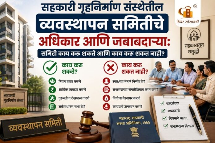 सहकारी गृहनिर्माण संस्थेतील व्यवस्थापन समितीचे अधिकार आणि जबाबदाऱ्या समिती काय करू शकते सहकारी गृहनिर्माण संस्थेतील व्यवस्थापन समितीचे अधिकार आणि जबाबदाऱ्या समिती काय करू शकते आणि काय करू शकत नाही